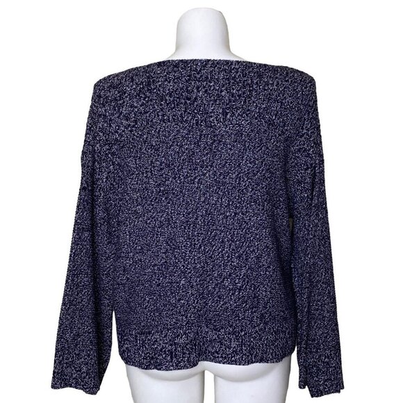 Loft Black White Marled Pullover Sweater Long Flare Sleeve Cotton Women's Size L - Picture 5 of 9